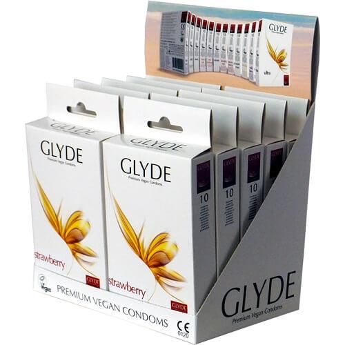 Glyde Ultra Strawberry Flavour Vegan Condoms 10 Pack - LOVEPOPPER.COM - Glyde Vegan Condoms