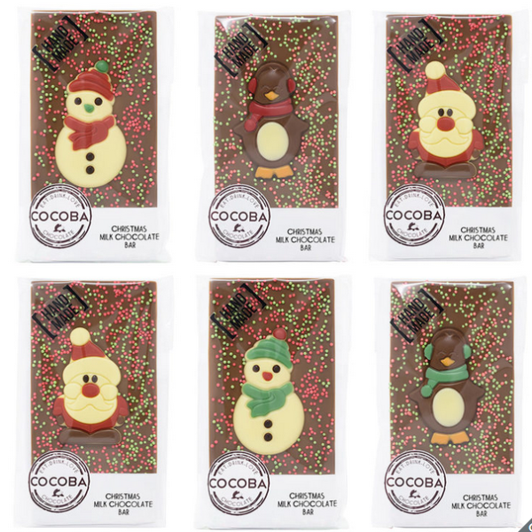 Cocoba Belgian Milk Chocolate Christmas Character Bars, 6 x 100g
