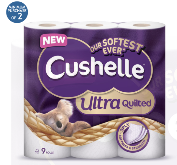 2 x Cushelle Ultra Quilted 3-Ply Toilet Tissue, 45 Rolls