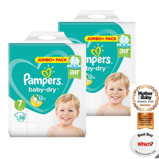 Pampers Baby-Dry Nappies Size 7, 2 x 58 Jumbo Packs