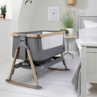 Tutti Bambini CoZee Air Bedside Rocking Crib, Oak and Charcoal