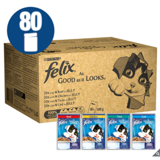 Felix As Good As It Looks Cat Food Fish and Poultry in Jelly 80 x 100g (80 Pouches)